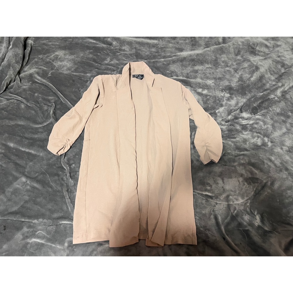 NYCC New York Clothing Co Tan Open Front Longline Ruched Sleeve Blazer Medium